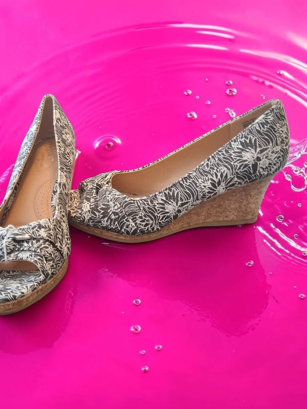 DexFlex Comfort floral canvas peep-toe wedges with a cork heel Summer Trendy